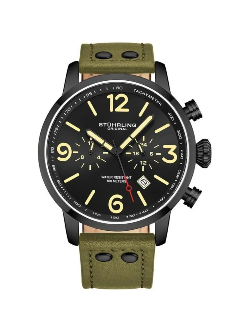 NWT Stuhrling Original Aviator Chronograph Quartz Black Dial Men's Watch